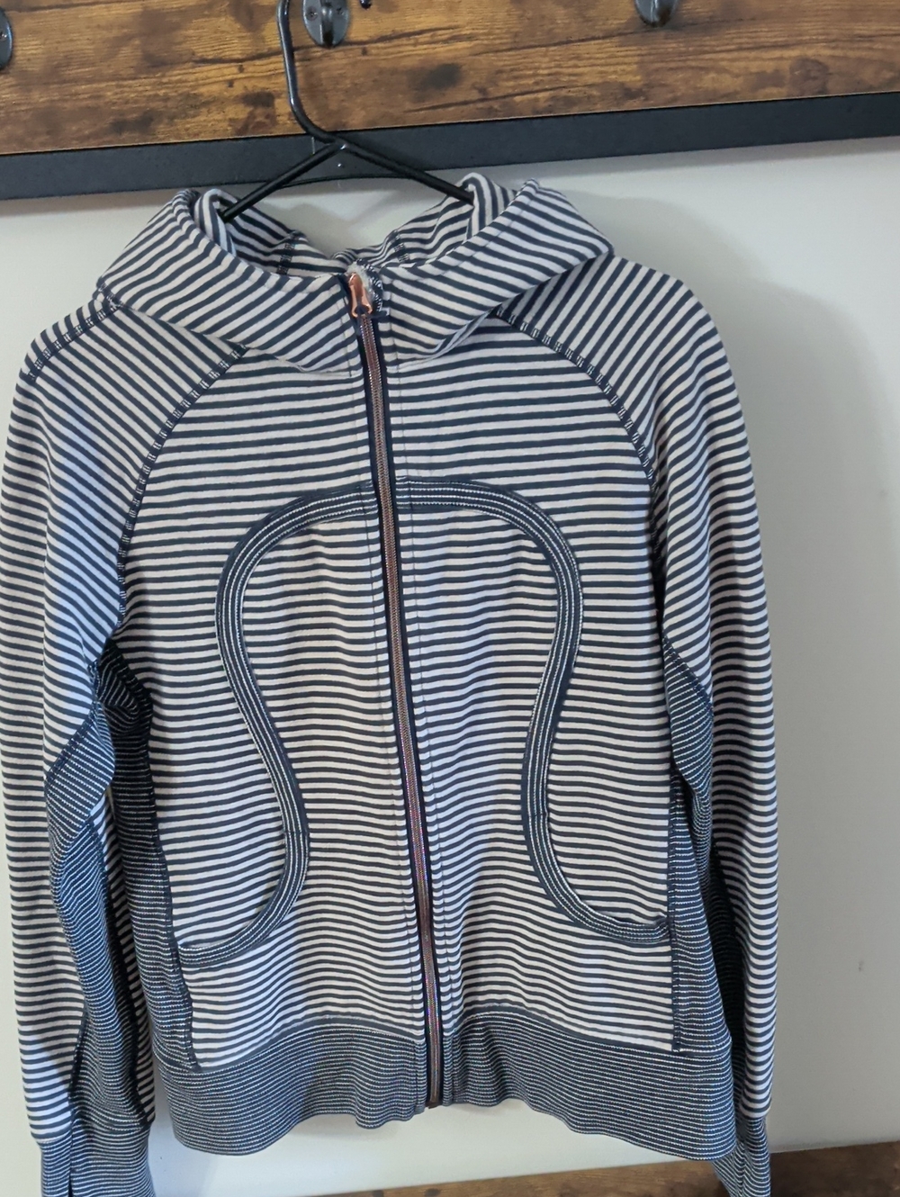 Striped Hooded Zip Jacket in Navy & White
